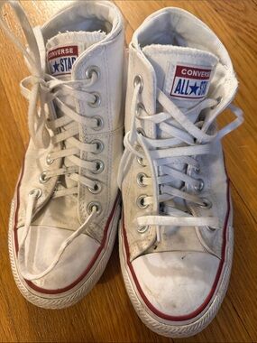 Converse White High-Top Sneakers with Red Trim